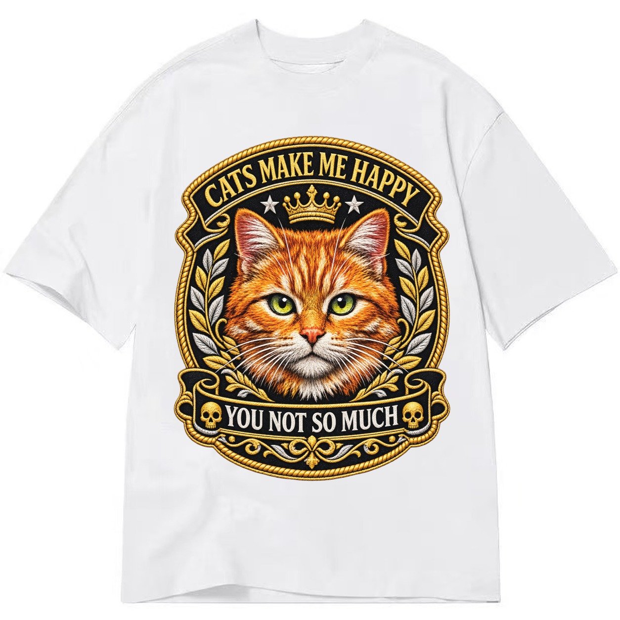 Cats Make Me Happy You Not So Much Cat Face In Orange Cat Pr Classic T-shirt – White