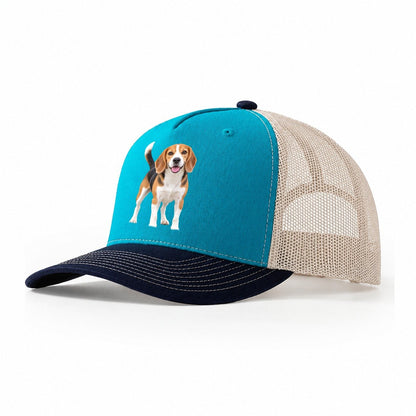 Beagle Standing Top Breeds Trucker Hat – Teal Navy