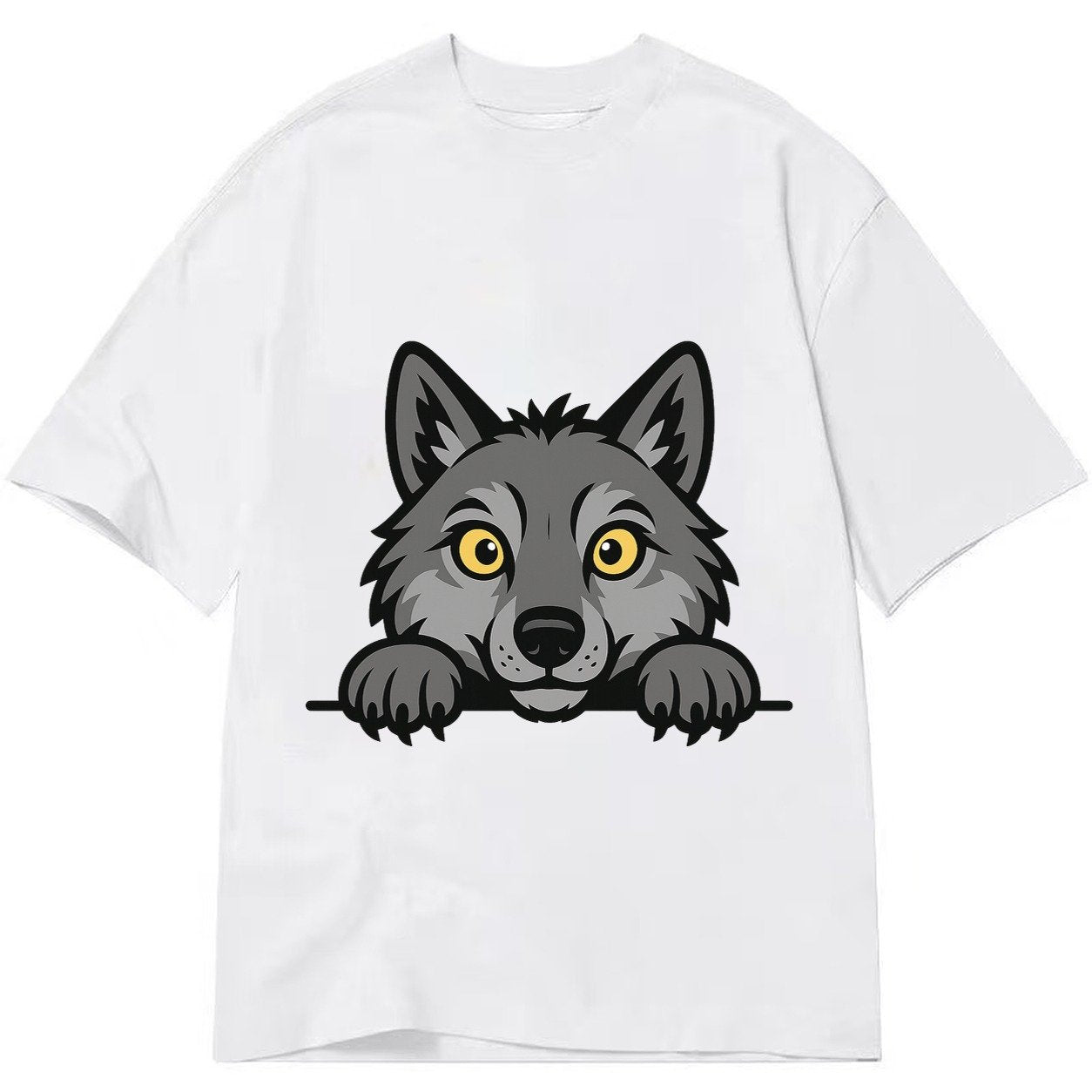 Wolf Intense Yellow Eyes Gray Fur Pointed Ears Powerful Paws Classic T-shirt – White