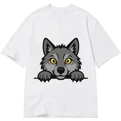 Wolf Intense Yellow Eyes Gray Fur Pointed Ears Powerful Paws Classic T-shirt – White