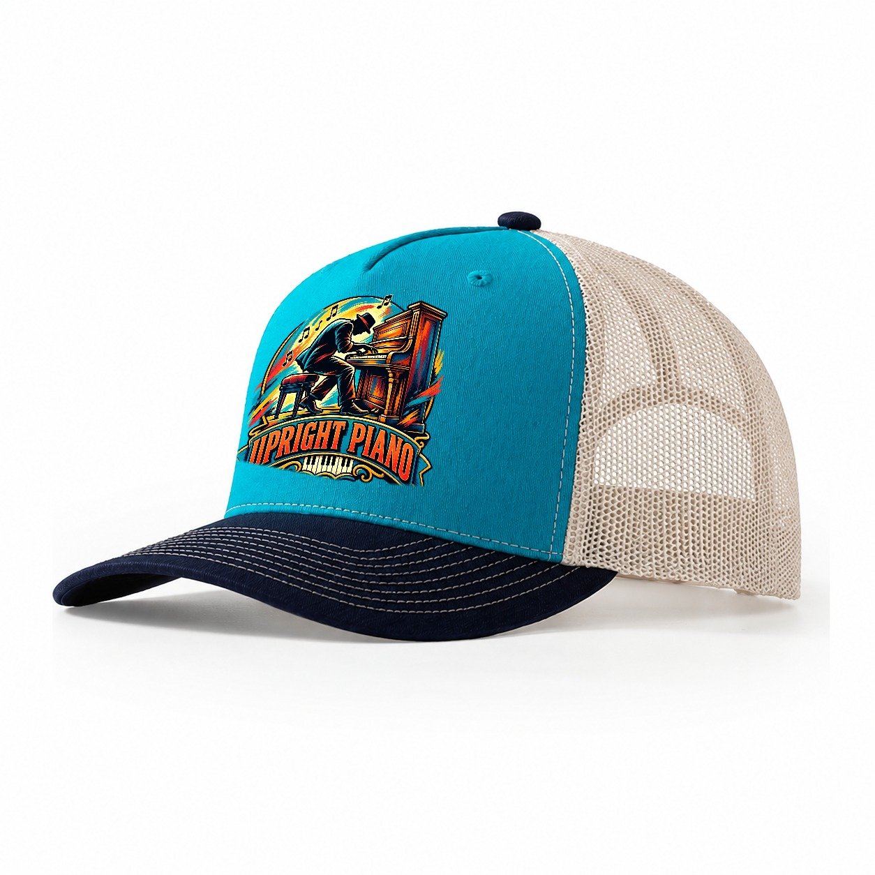 Upright Piano Crest Music Instruments Trucker Hat – Teal Navy