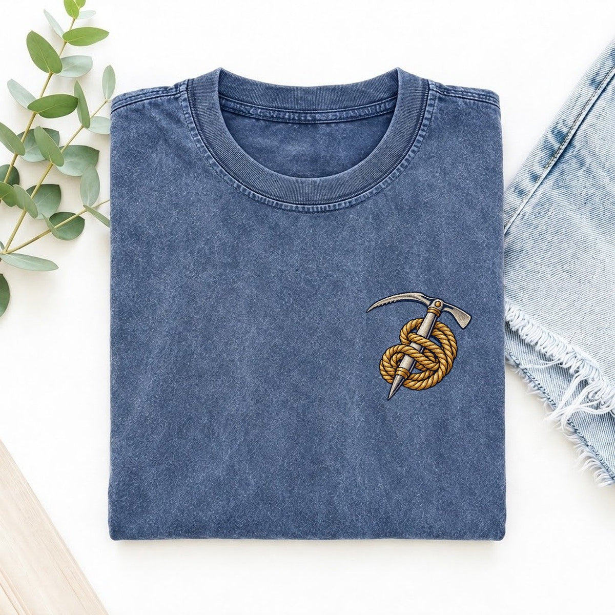 Ice Axe Rope Coil Left Chest Vintage T-shirt – Washed Blue
