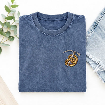 Ice Axe Rope Coil Left Chest Vintage T-shirt – Washed Blue