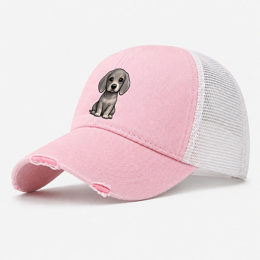 Weimaraner Sitting Sweetheart Washed Trucker Hat – Light Pink