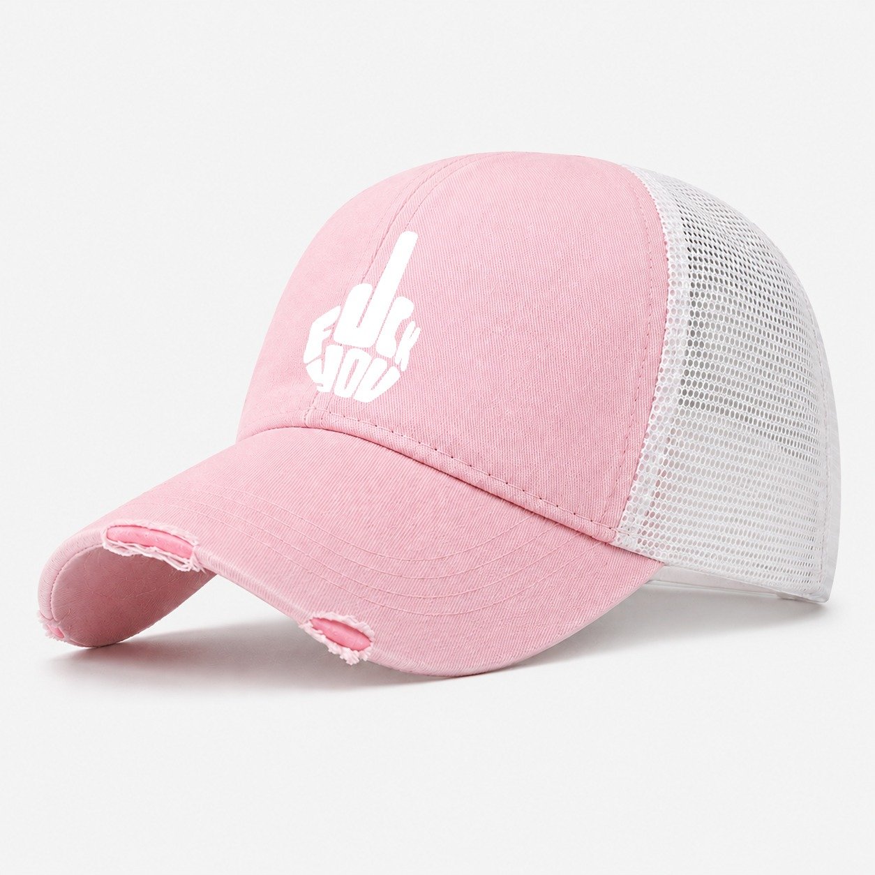Fuck You! Cap Design Washed Trucker Hat – Light Pink