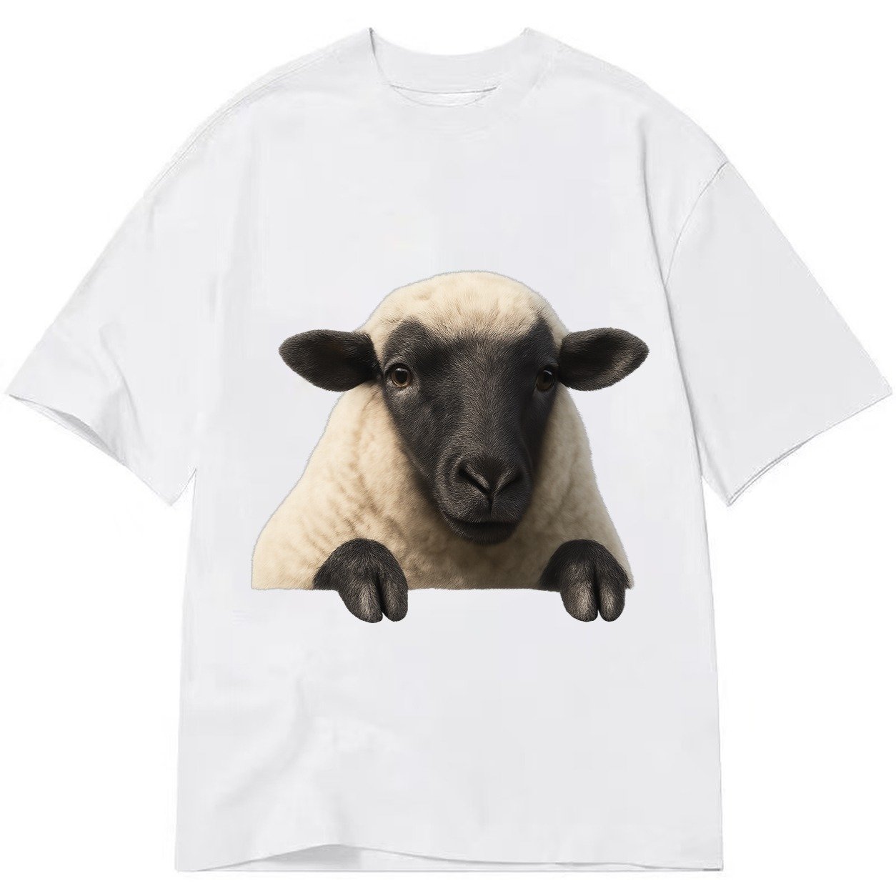 Sheep Fluffy White Wool Black Face Gentle Eyes Small Ears Pe Classic T-shirt – White