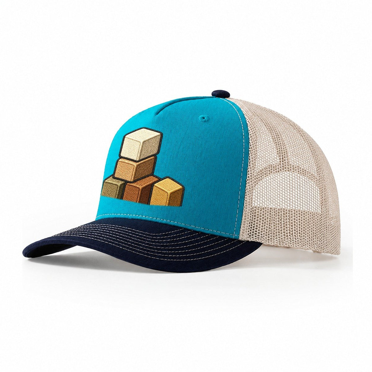 Stack Of Resource Cubes Board Games Trucker Hat – Teal Navy