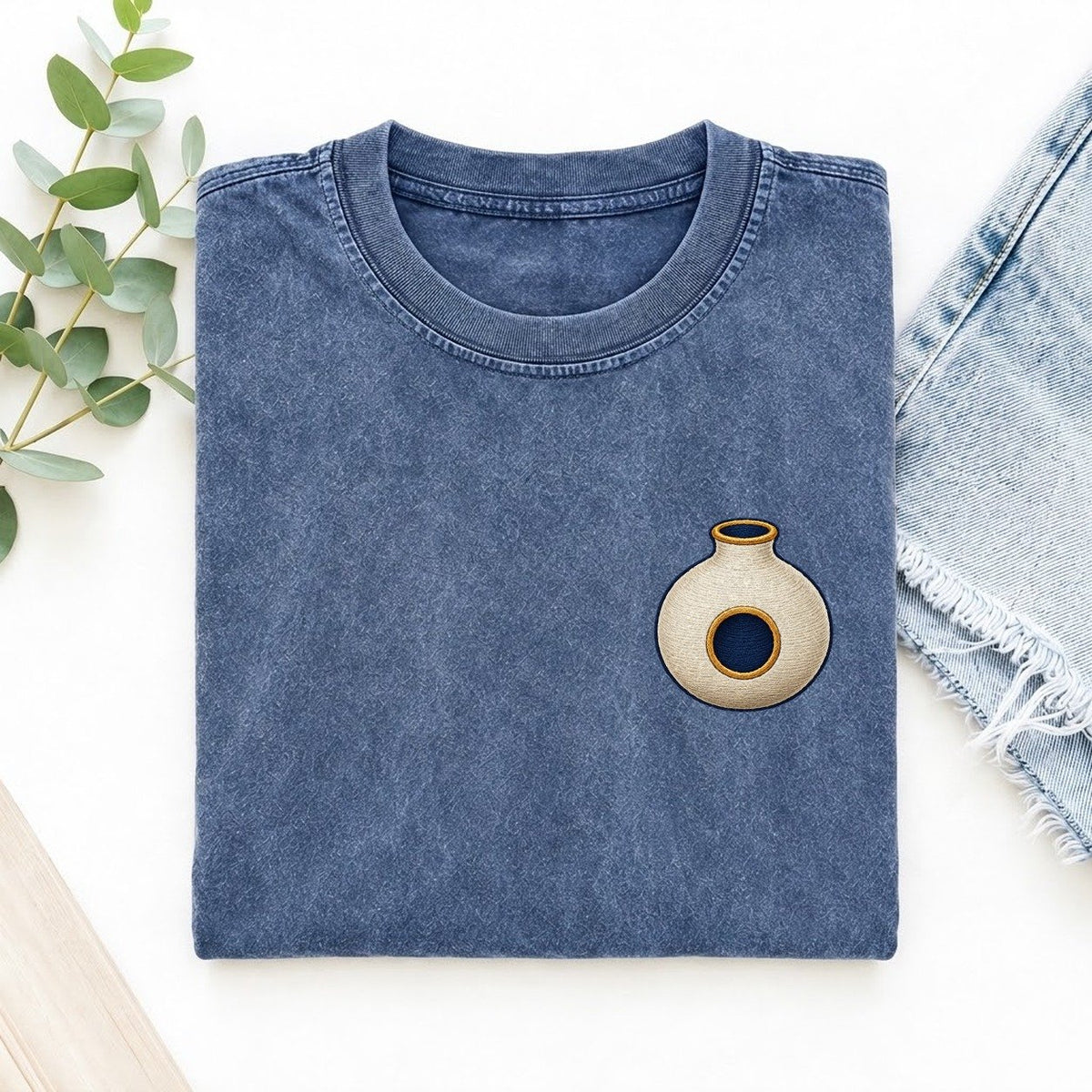 Udu Clay Voice Left Chest Vintage T-shirt – Washed Blue