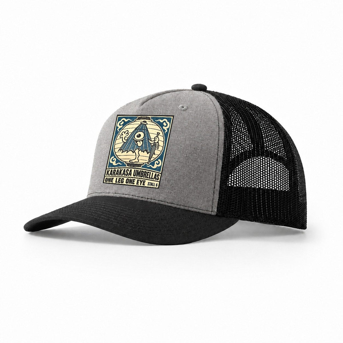 Karakasa Umbrellas Yokai Night Market Trucker Hat – Grey Black
