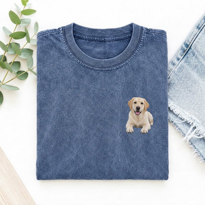 Labrador Lying Down Left Chest Vintage T-shirt – Washed Blue