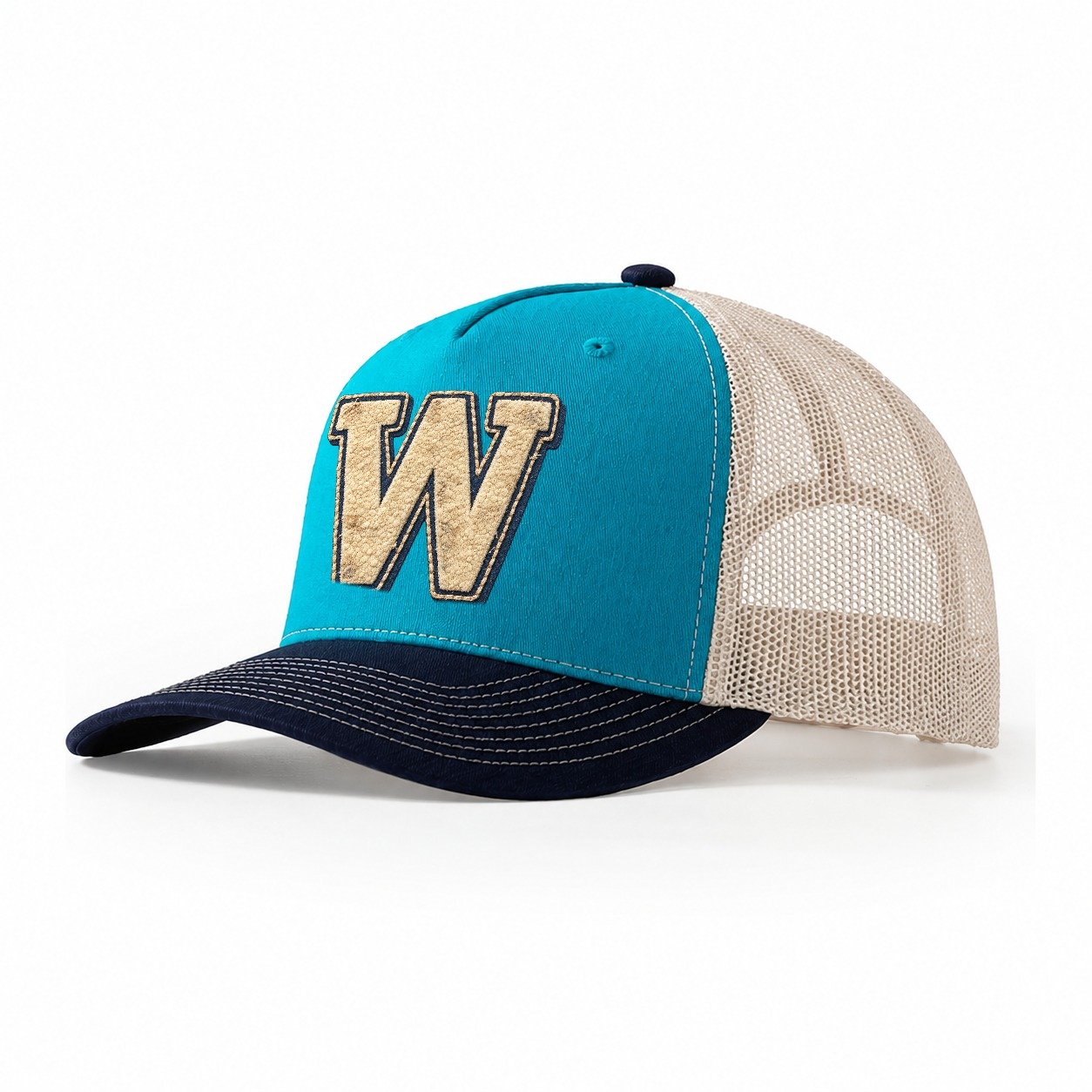 Varsity Chenille W Monogram Trucker Hat – Teal Navy