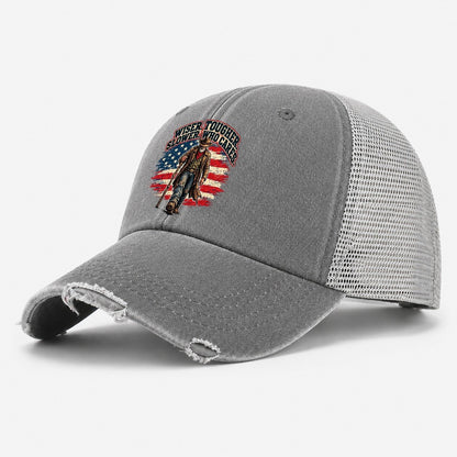 Wiser Tougher Slower Who Cares Old Man Strong Washed Trucker Hat – Grey
