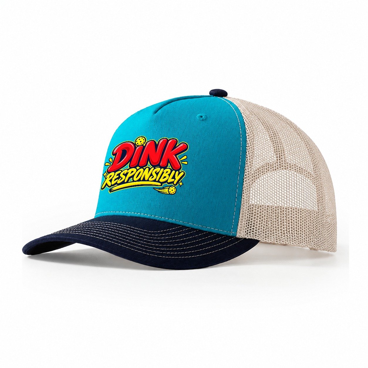 Dink Responsibly Pickleball Life Trucker Hat – Teal Navy