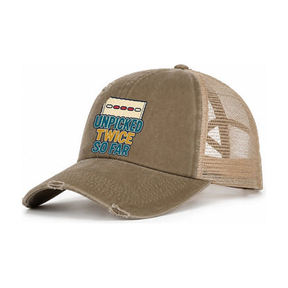 Unpicked Twice So Far And Needlework Women's Ponytail Trucker Hat – Taupe Khaki