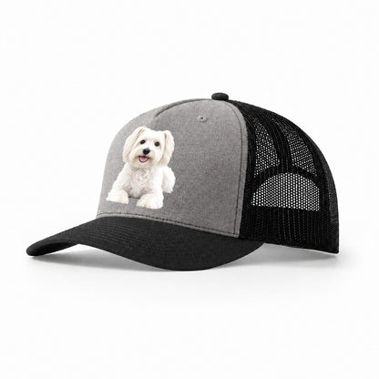 Havanese Sitting Top Breeds Trucker Hat – Grey Black