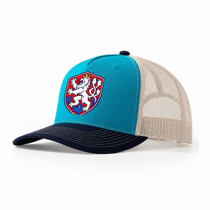 Czech Republic Minimal Emblem Country Logos Trucker Hat – Teal Navy