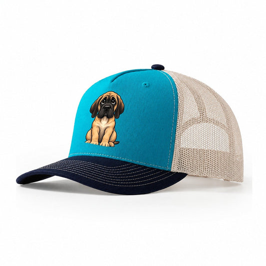 English Mastiff Sitting Sweetheart Trucker Hat – Teal Navy