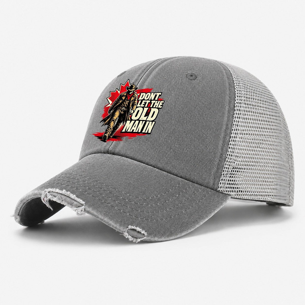 Don't Let The Old Man In Canada Pop Art Washed Trucker Hat – Grey