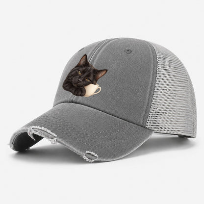 Black Cat Teacup Companion Pastimes Companions Washed Trucker Hat – Grey