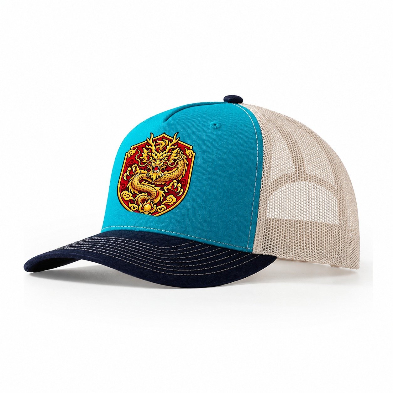 China Minimal Emblem Country Logos Trucker Hat – Teal Navy