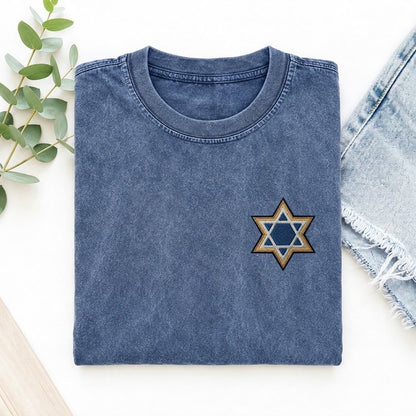 Star of David Left Chest Vintage T-shirt – Washed Blue