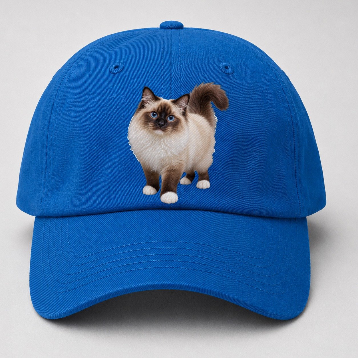 Birman Standing Three Quarter Realistic Cat Portrait Baseball Cap – Blue