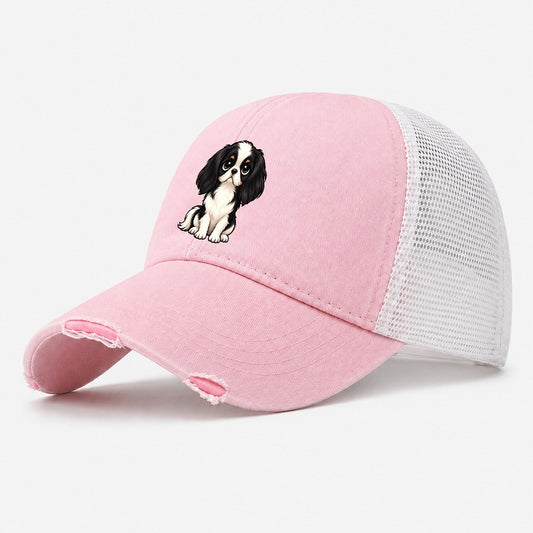 Japanese Chin Sitting Sweetheart Washed Trucker Hat – Light Pink