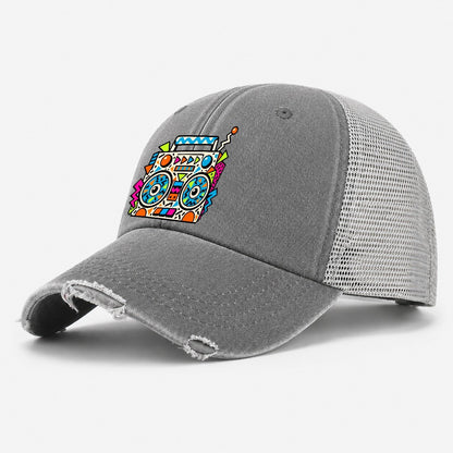 Zigzag Boombox Crazy Styles Washed Trucker Hat – Grey