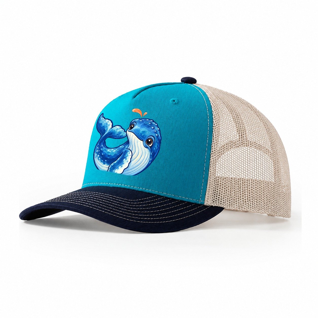 Humpback Whale Tail Curl Sea Sprite Trucker Hat – Teal Navy