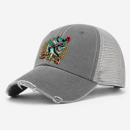 Snare Drum Crest Music Instruments Washed Trucker Hat – Grey