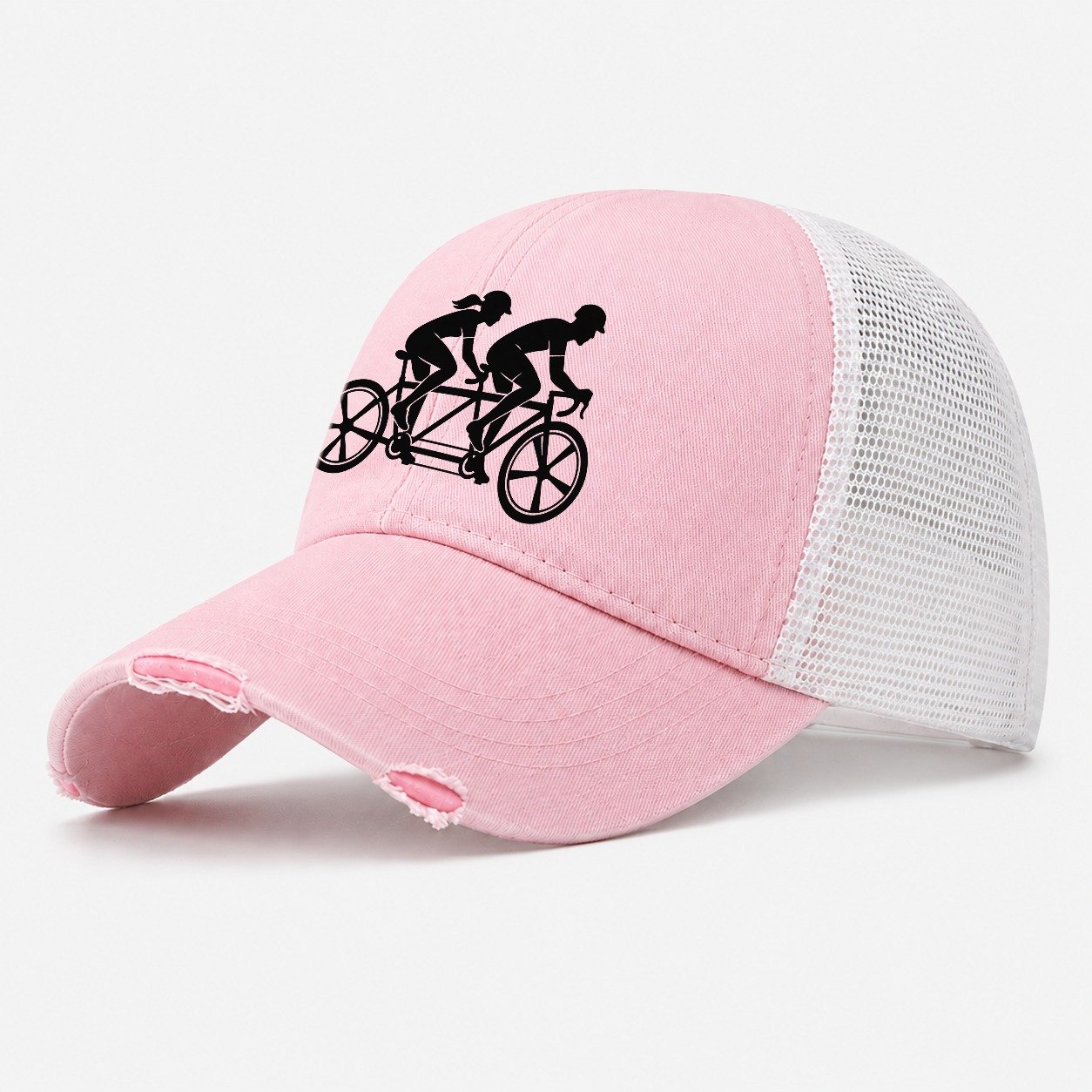 Tandem Ride Partners Cycling Life Washed Trucker Hat – Light Pink