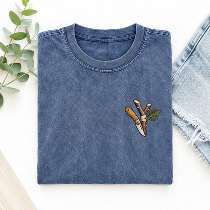 Grafting Knife Join Left Chest Vintage T-shirt – Washed Blue