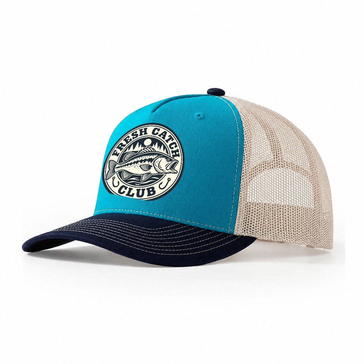 Fresh Catch Club Fishing Elegant Trucker Hat – Teal Navy