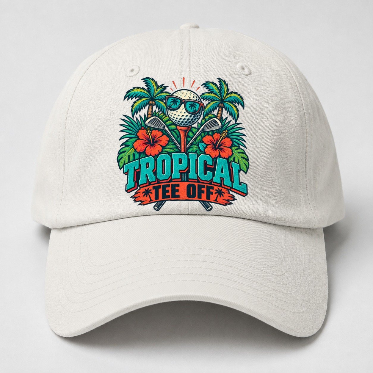 Tropical Tee Off Golf Life Baseball Cap – Off White