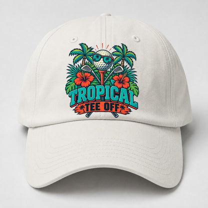 Tropical Tee Off Golf Life Baseball Cap – Off White