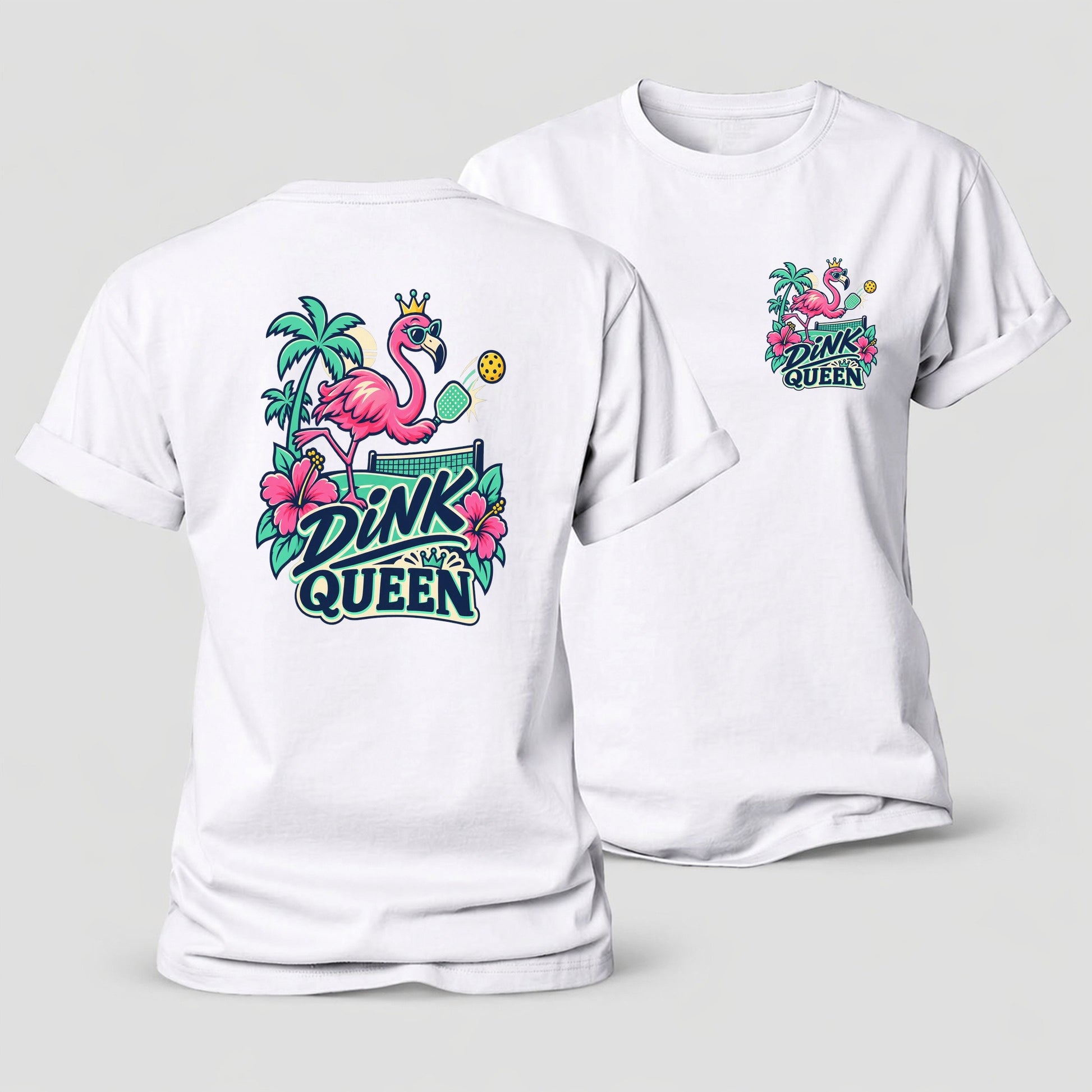Flamingo Dink Queen Pickleball Life Women's Cotton T-Shirt – White