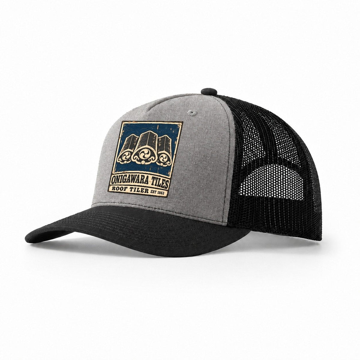 Onigawara Tile Works Noren Trade Co Trucker Hat – Grey Black