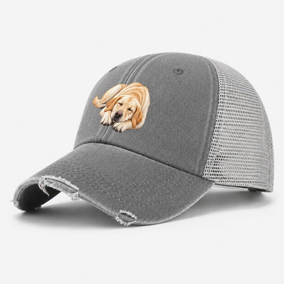 Abstract Labrador Play Bow Washed Trucker Hat – Grey