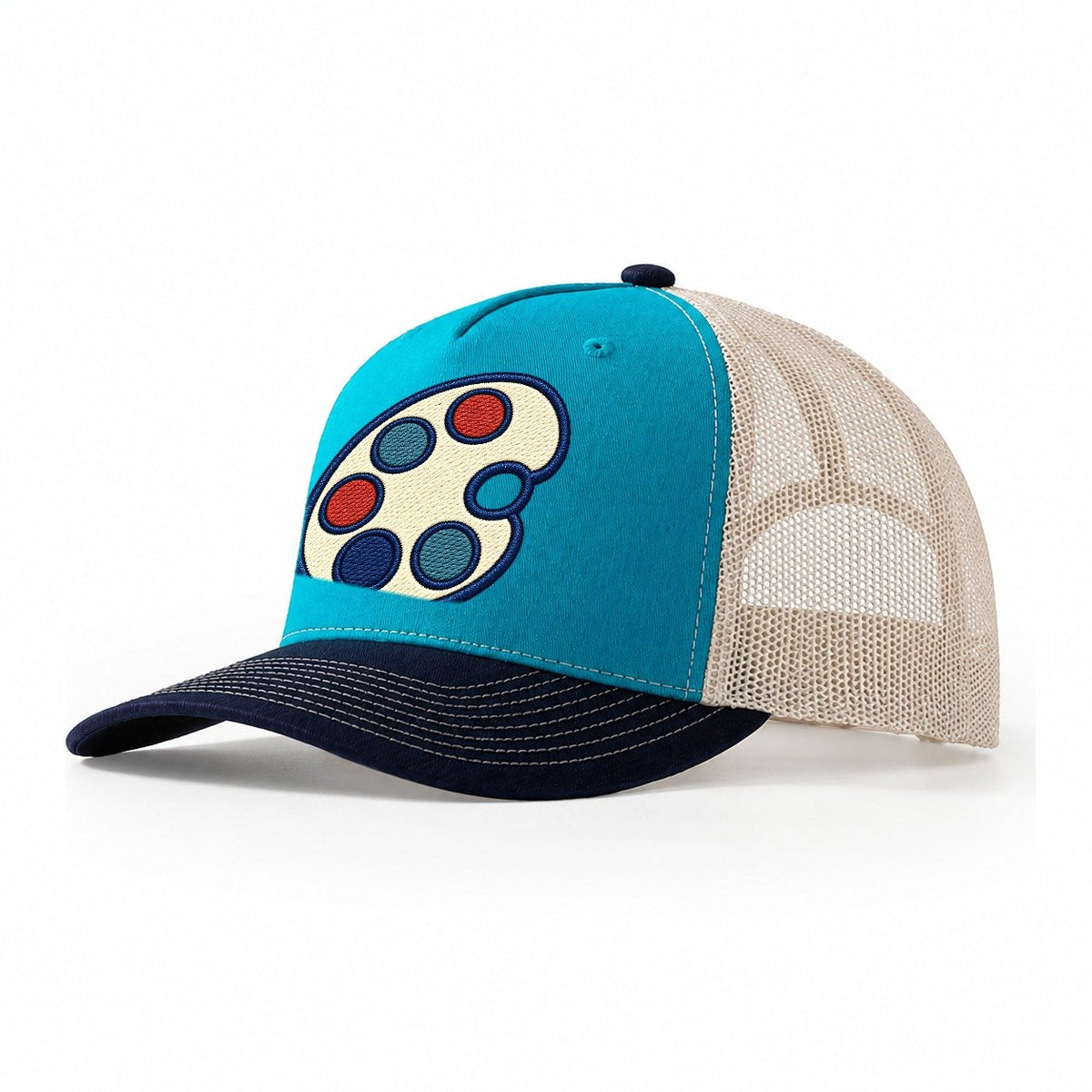 Painter Palette Tiny Solo Marks Trucker Hat – Teal Navy