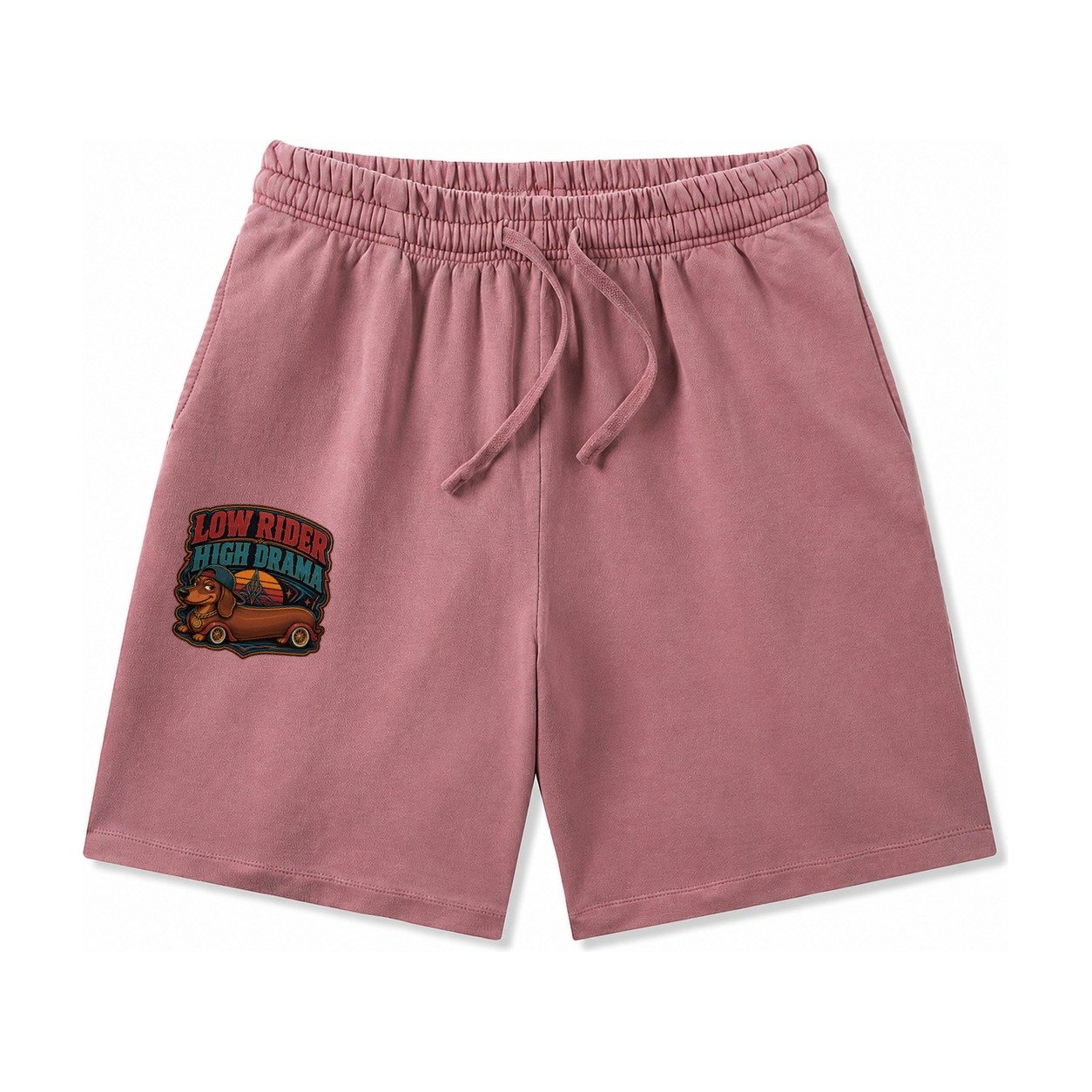 Low Rider High Drama Dachshund Washed Shorts – Burgundy
