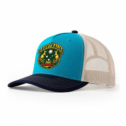 Australia Retro Badge Country Logos Trucker Hat – Teal Navy