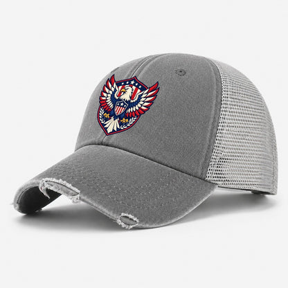 United States Minimal Emblem Country Logos Washed Trucker Hat – Grey