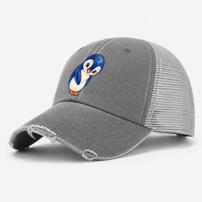 Penguin Little Bow Sea Sprite Washed Trucker Hat – Grey