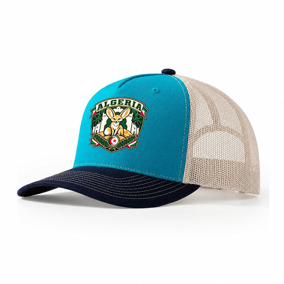 Algeria Retro Badge Country Logos Trucker Hat – Teal Navy