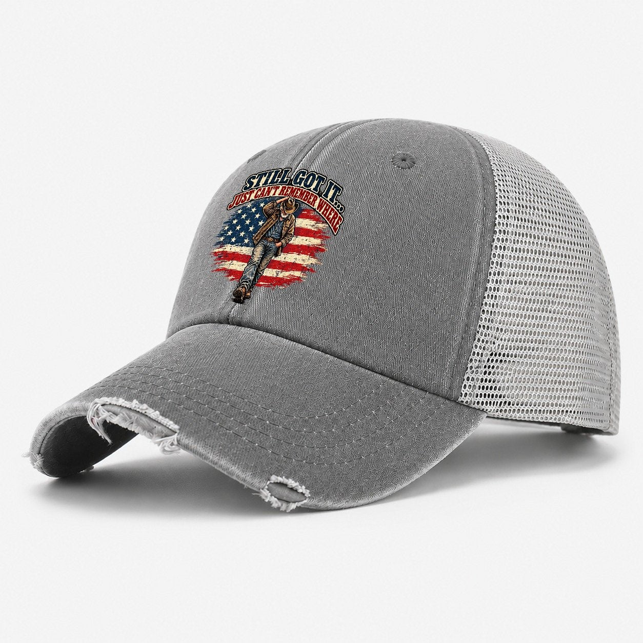 Still Got It Just Can T Remember Where Old Man Strong Washed Trucker Hat – Grey