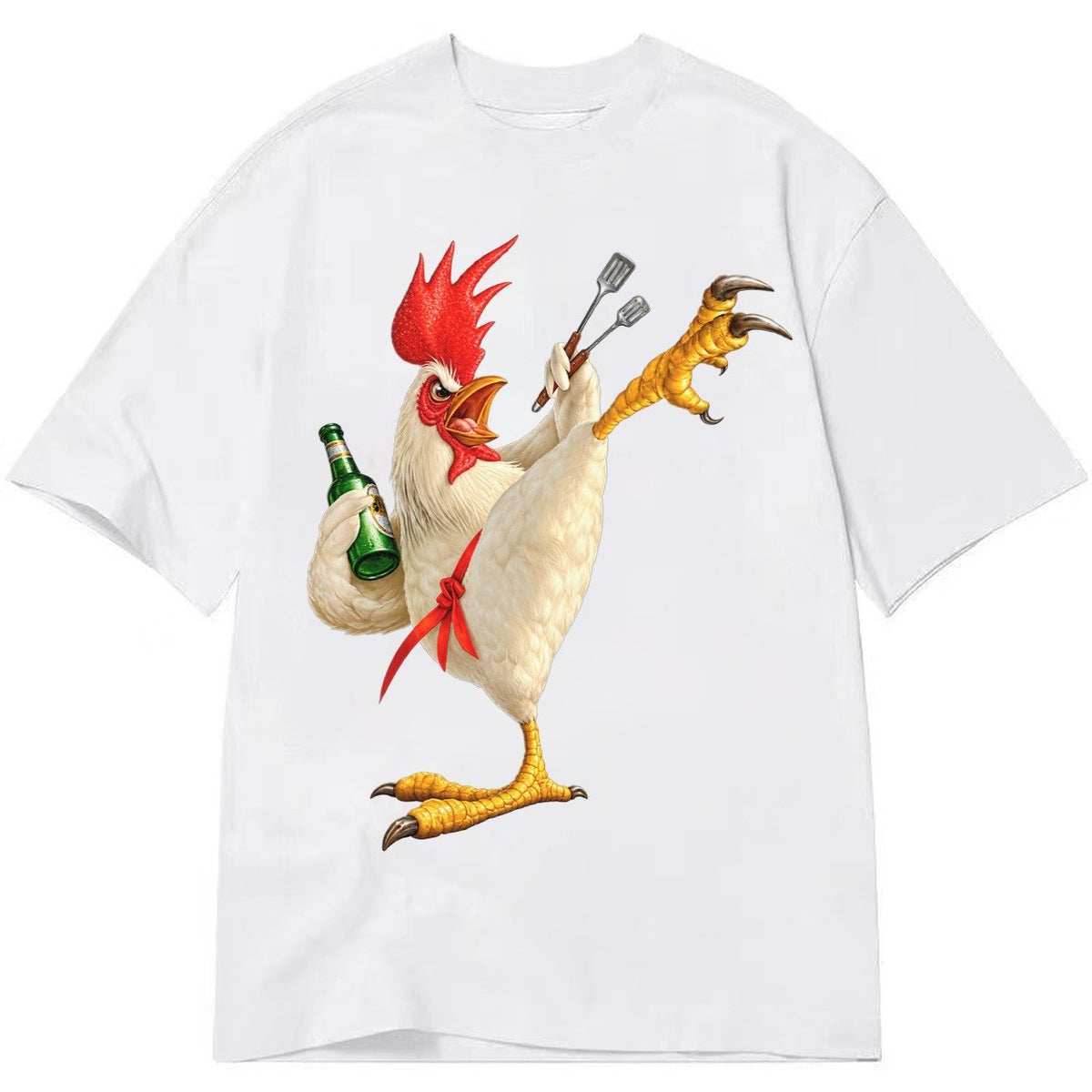 Rooster Printed Unisex Baseball Cap Solid Color Washed Distr Classic T-shirt – White