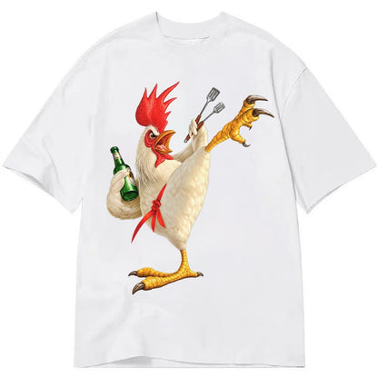 Rooster Printed Unisex Baseball Cap Solid Color Washed Distr Classic T-shirt – White