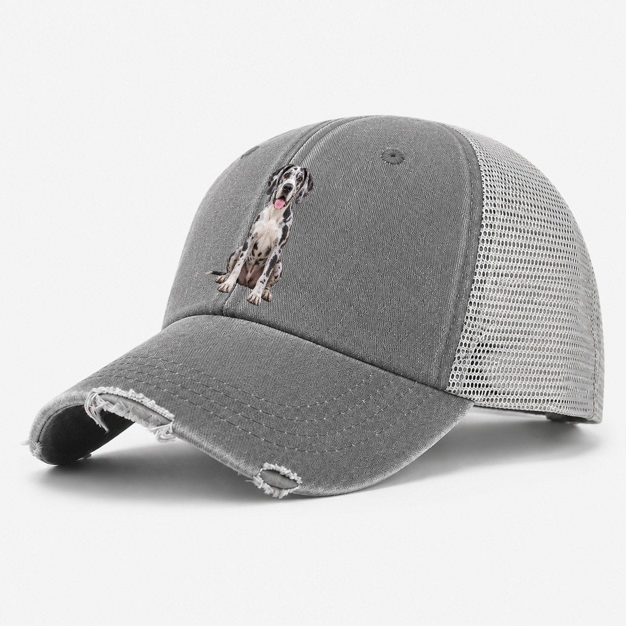 Great Dane Sitting Top Breeds Washed Trucker Hat – Grey