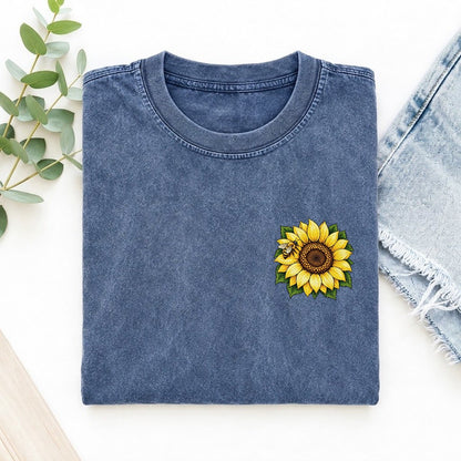 Vintage Sunflower Left Chest Vintage T-shirt – Washed Blue