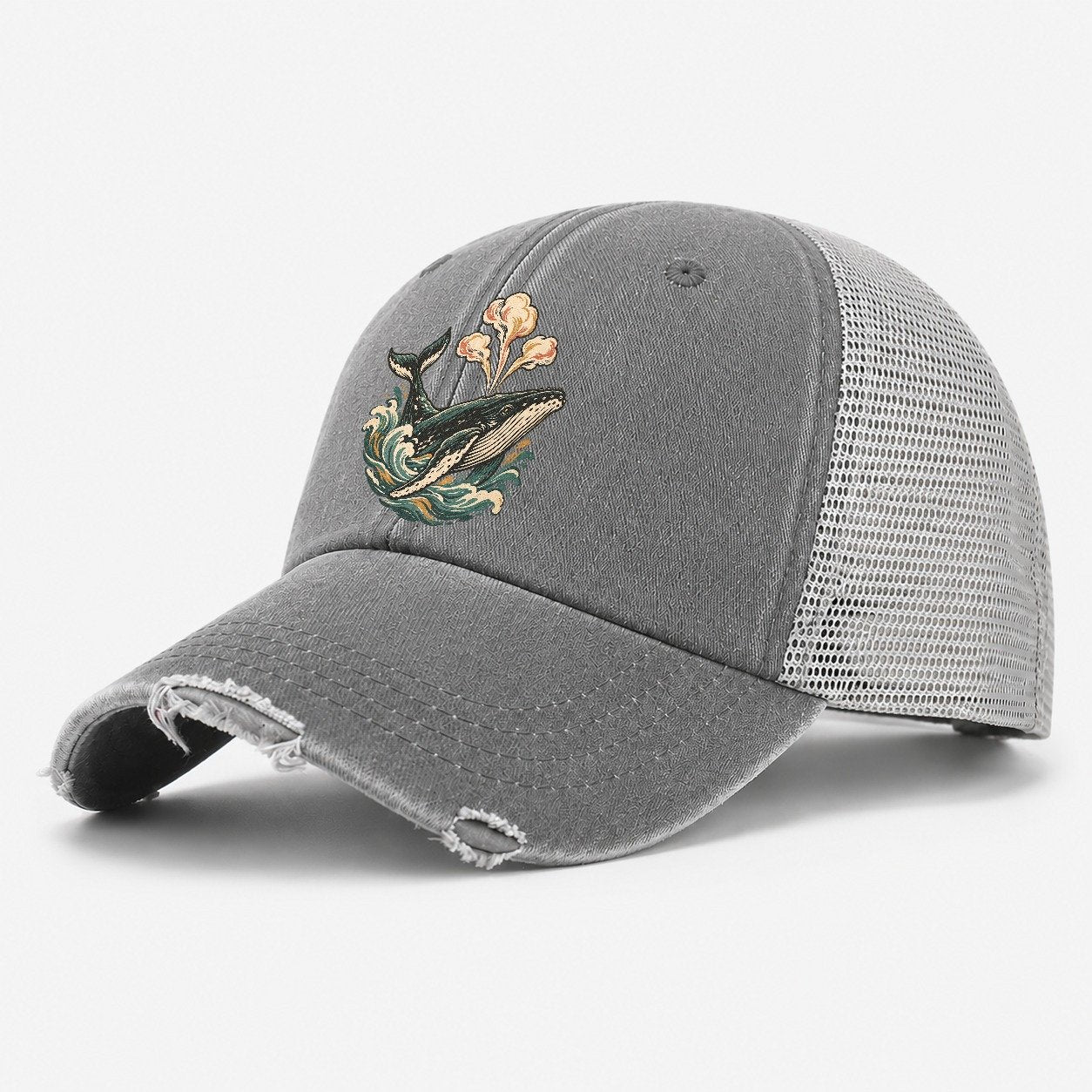 Whale Breath Cloud Gentle Wild Washed Trucker Hat – Grey